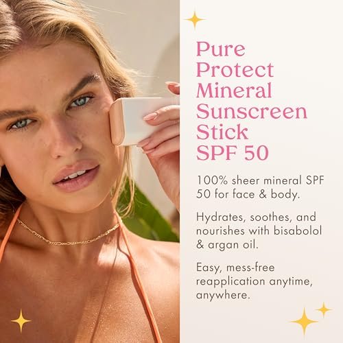 Kopari PURE PROTECT 100% Mineral Sunscreen Stick SPF 50+ - Clear Zinc Oxide Face and Body Sunscreen with Hydrating Argan Oil & Shea Butter, Sheer Finish, Ultra-Portable for Easy Reapplication Avelisse