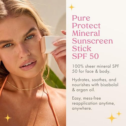Kopari PURE PROTECT 100% Mineral Sunscreen Stick SPF 50+ - Clear Zinc Oxide Face and Body Sunscreen with Hydrating Argan Oil & Shea Butter, Sheer Finish, Ultra-Portable for Easy Reapplication Avelisse
