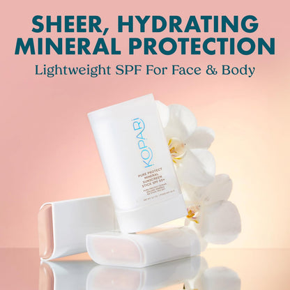 Kopari PURE PROTECT 100% Mineral Sunscreen Stick SPF 50+ - Clear Zinc Oxide Face and Body Sunscreen with Hydrating Argan Oil & Shea Butter, Sheer Finish, Ultra-Portable for Easy Reapplication Avelisse