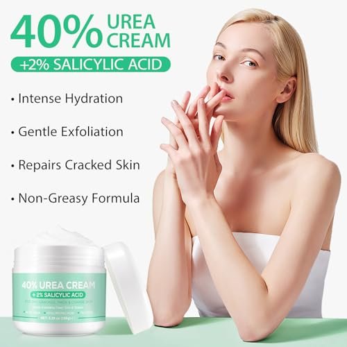 40% Urea Cream for Feet with Salicylic Acid, Hyaluronic Acid, Tea Tree & Aloe Vera – Maximum Strength Moisturizer for Dry, Cracked Heels & Knees (5.29 oz) - görsel 6