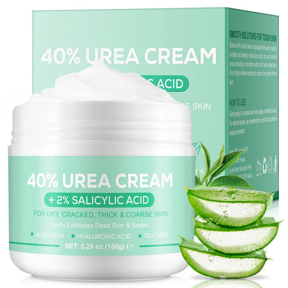 40% Urea Cream for Feet with Salicylic Acid, Hyaluronic Acid, Tea Tree & Aloe Vera – Maximum Strength Moisturizer for Dry, Cracked Heels & Knees (5.29 oz)