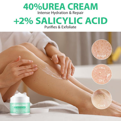 40% Urea Cream for Feet with Salicylic Acid, Hyaluronic Acid, Tea Tree & Aloe Vera – Maximum Strength Moisturizer for Dry, Cracked Heels & Knees (5.29 oz)