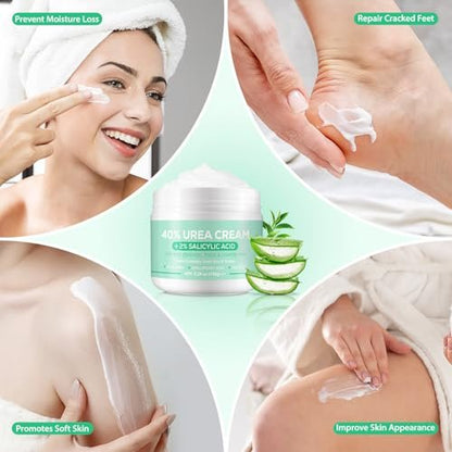 40% Urea Cream for Feet with Salicylic Acid, Hyaluronic Acid, Tea Tree & Aloe Vera – Maximum Strength Moisturizer for Dry, Cracked Heels & Knees (5.29 oz)