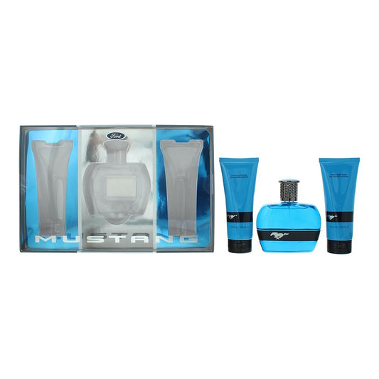Mustang Blue 3 Piece Men's Gift Set: Eau de Toilette, Aftershave & Hair and Body Wash