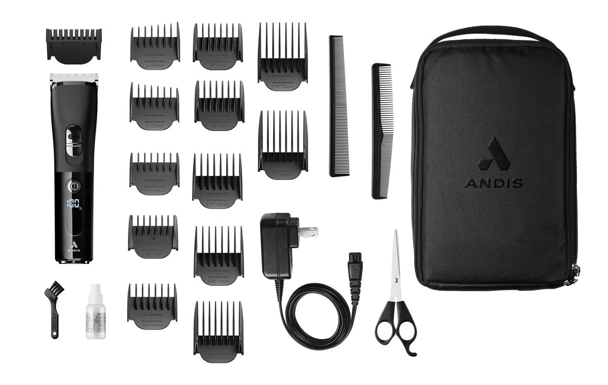 Andis Envision Cordless High-Speed Hair Clipper - 21-Piece Kit, Adjustable Blade, LED Display, Black Avelisse