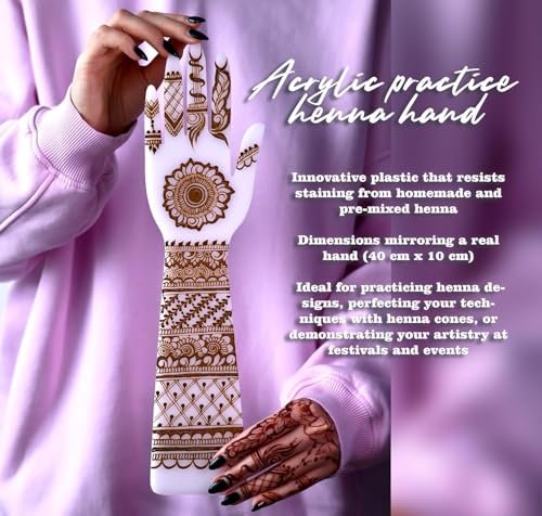 Acrylic Hand for Henna Practice – Reusable Plastic Board for Henna Cones & Paste | Beginner Mehendi Art Kit Avelisse