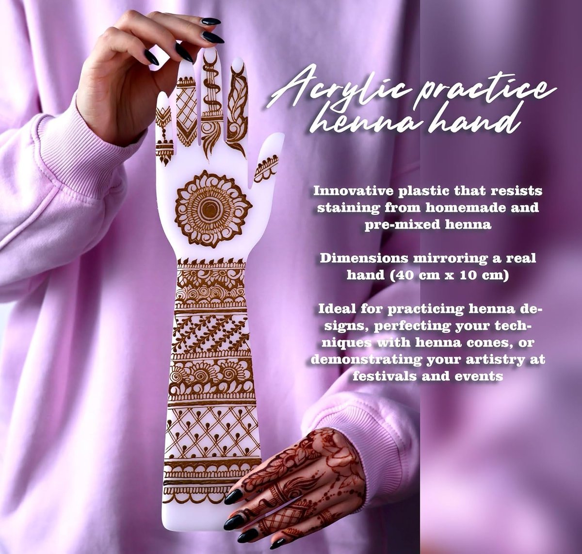 Acrylic Hand for Henna Practice – Reusable Plastic Board for Henna Cones & Paste | Beginner Mehendi Art Kit Avelisse