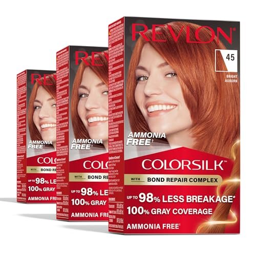 Revlon ColorSilk with Bond Repair Complex Permanent Hair Color - 45 Bright Auburn, 3 Pack, Ammonia Free Avelisse