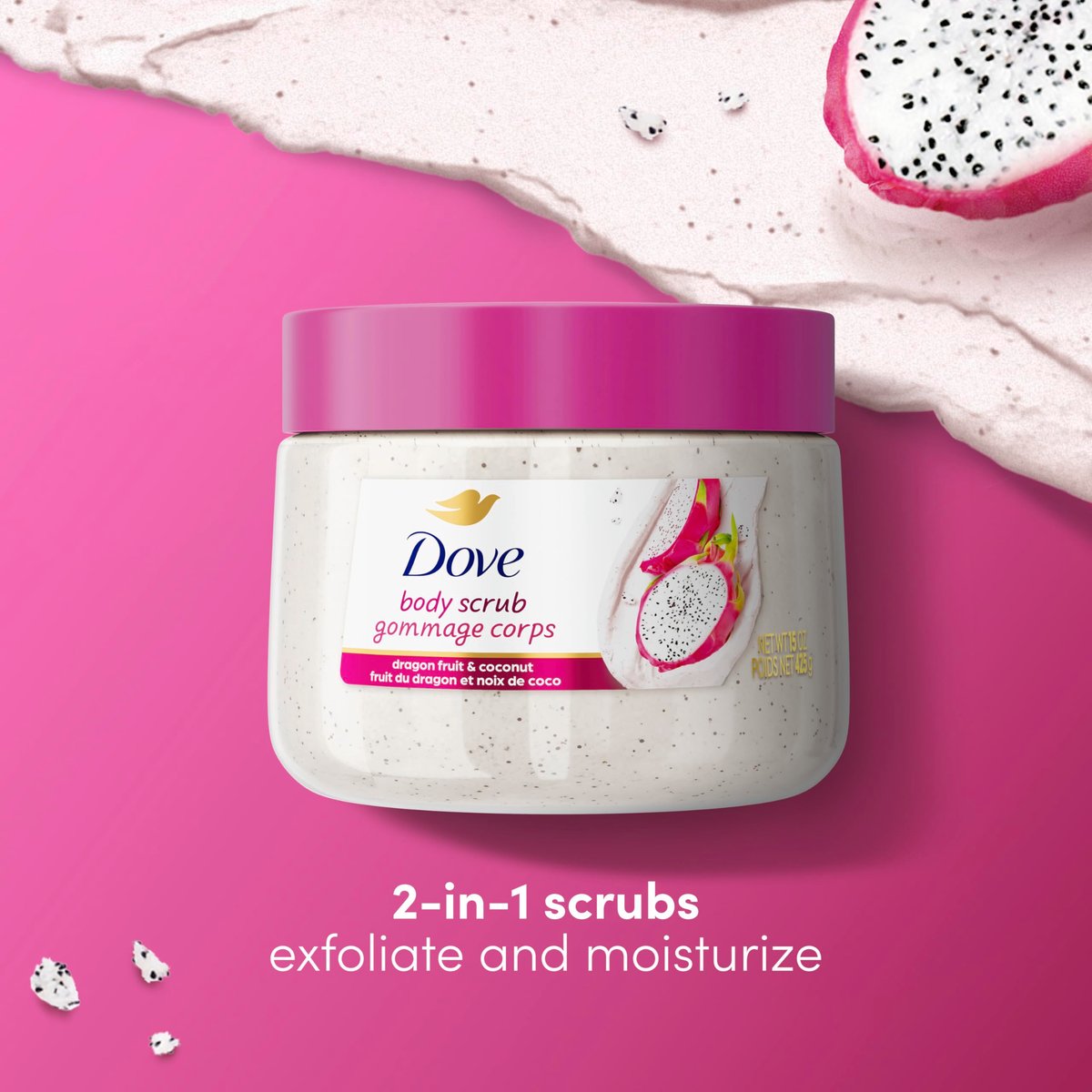 Dove Dragon Fruit & Coconut Cream Body Scrub – Exfoliating & Deeply Nourishing for Smooth, Radiant Skin, 15 oz - görsel 3