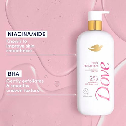 Dove Serum Body Wash Skin Replenish with Niacinamide & BHA Serum, 18.5 Fl Oz - Smooth & Nourish Avelisse