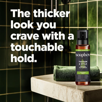 Soapbox Men's Thicken & Style Foaming Texturizer – Hair Styling Foam for Men, 5 oz