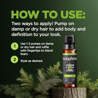 Soapbox Men's Thicken & Style Foaming Texturizer – Hair Styling Foam for Men, 5 oz
