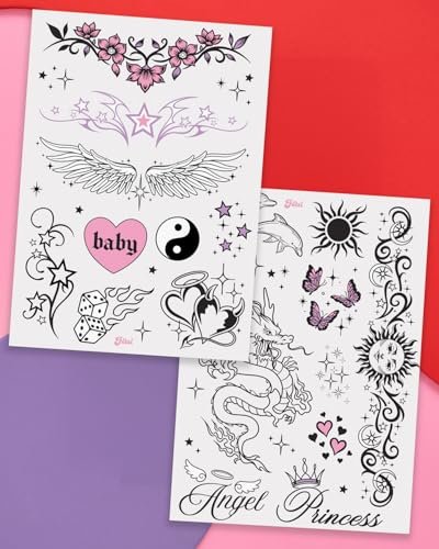 xo, Fetti Y2K Realistic Temporary Tattoos - 56 Pcs | Girly 2000s Bachelorette, Birthday Favors, Halloween Party Accessory, Fake Tats, Festival Stickers - görsel 3