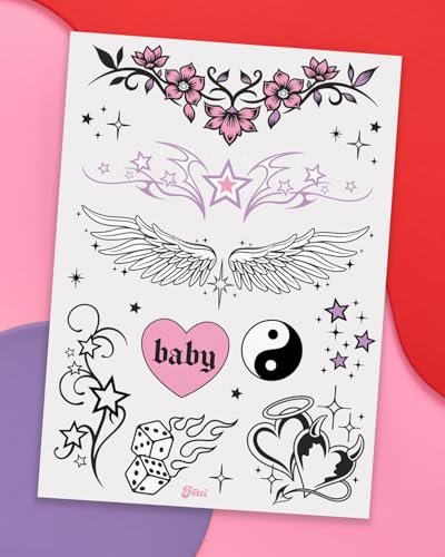 xo, Fetti Y2K Realistic Temporary Tattoos - 56 Pcs | Girly 2000s Bachelorette, Birthday Favors, Halloween Party Accessory, Fake Tats, Festival Stickers - görsel 9
