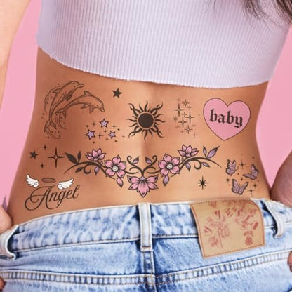 xo, Fetti Y2K Realistic Temporary Tattoos - 56 Pcs | Girly 2000s Bachelorette, Birthday Favors, Halloween Party Accessory, Fake Tats, Festival Stickers