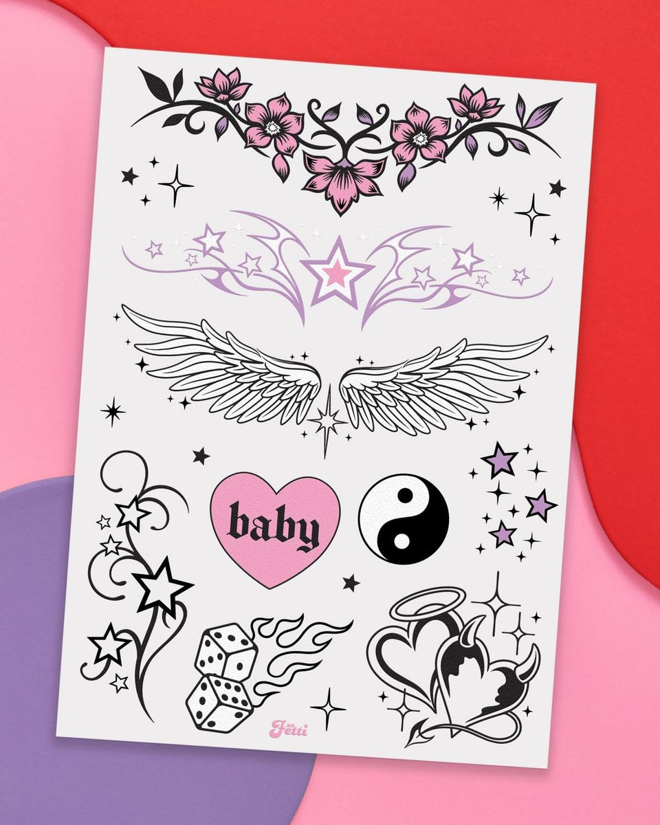 xo, Fetti Y2K Realistic Temporary Tattoos - 56 Pcs | Girly 2000s Bachelorette, Birthday Favors, Halloween Party Accessory, Fake Tats, Festival Stickers - görsel 10