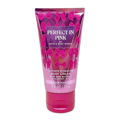 Bath & Body Works Perfect In Pink Mini Fragrance Mist and Body Cream Bundle with Himalayan Salts Springs Sample Soap - Travel Size
