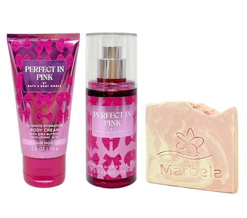 Bath & Body Works Perfect In Pink Mini Fragrance Mist and Body Cream Bundle with Himalayan Salts Springs Sample Soap - Travel Size - görsel 2