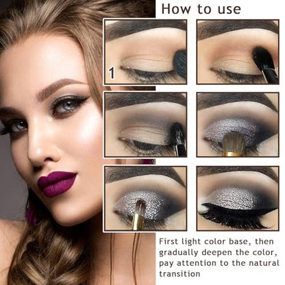 XMXueMei 42 Colors Black Gray Smokey Eyeshadow Palette - Matte, Shimmer & Glitter Neutral Eyeshadow Set, Highly Pigmented Smokey Silver Black Eye Shadow Palette Goth Makeup Kit with Brush