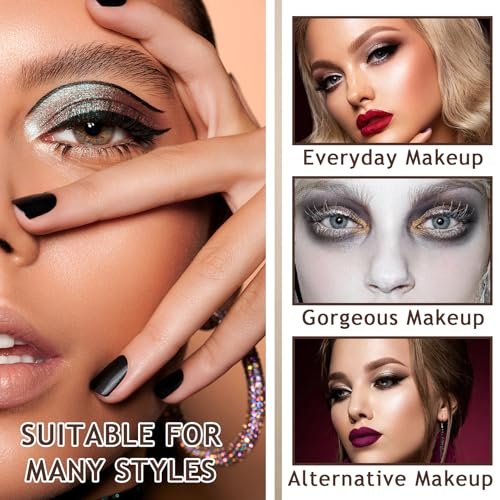 XMXueMei 42 Colors Black Gray Smokey Eyeshadow Palette - Matte, Shimmer & Glitter Neutral Eyeshadow Set, Highly Pigmented Smokey Silver Black Eye Shadow Palette Goth Makeup Kit with Brush - görsel 6