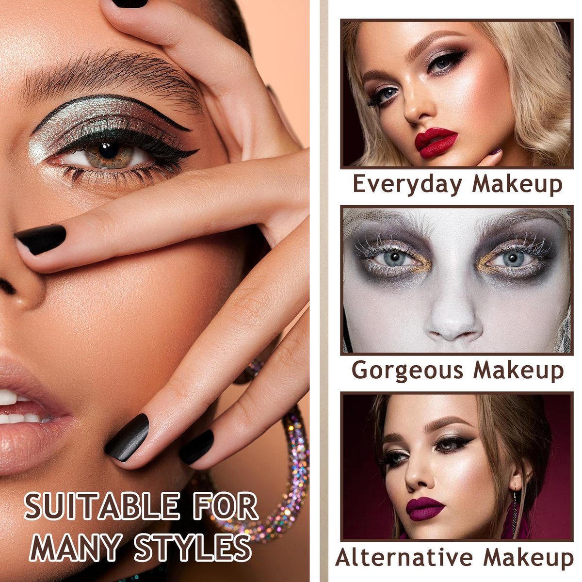 XMXueMei 42 Colors Black Gray Smokey Eyeshadow Palette - Matte, Shimmer & Glitter Neutral Eyeshadow Set, Highly Pigmented Smokey Silver Black Eye Shadow Palette Goth Makeup Kit with Brush - görsel 5