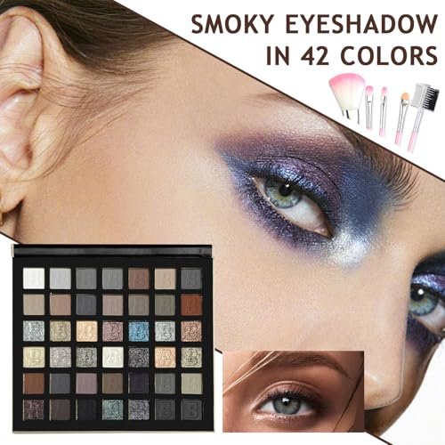 XMXueMei 42 Colors Black Gray Smokey Eyeshadow Palette - Matte, Shimmer & Glitter Neutral Eyeshadow Set, Highly Pigmented Smokey Silver Black Eye Shadow Palette Goth Makeup Kit with Brush - görsel 4