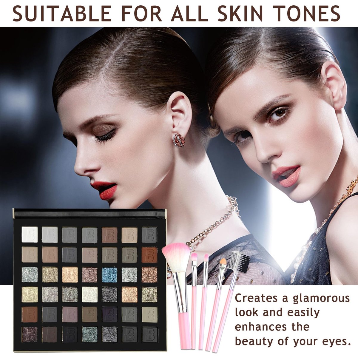 XMXueMei 42 Colors Black Gray Smokey Eyeshadow Palette - Matte, Shimmer & Glitter Neutral Eyeshadow Set, Highly Pigmented Smokey Silver Black Eye Shadow Palette Goth Makeup Kit with Brush - görsel 13