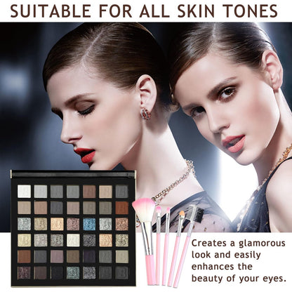XMXueMei 42 Colors Black Gray Smokey Eyeshadow Palette - Matte, Shimmer & Glitter Neutral Eyeshadow Set, Highly Pigmented Smokey Silver Black Eye Shadow Palette Goth Makeup Kit with Brush