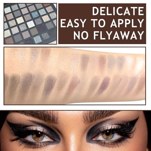 XMXueMei 42 Colors Black Gray Smokey Eyeshadow Palette - Matte, Shimmer & Glitter Neutral Eyeshadow Set, Highly Pigmented Smokey Silver Black Eye Shadow Palette Goth Makeup Kit with Brush - görsel 8