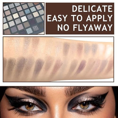 XMXueMei 42 Colors Black Gray Smokey Eyeshadow Palette - Matte, Shimmer & Glitter Neutral Eyeshadow Set, Highly Pigmented Smokey Silver Black Eye Shadow Palette Goth Makeup Kit with Brush