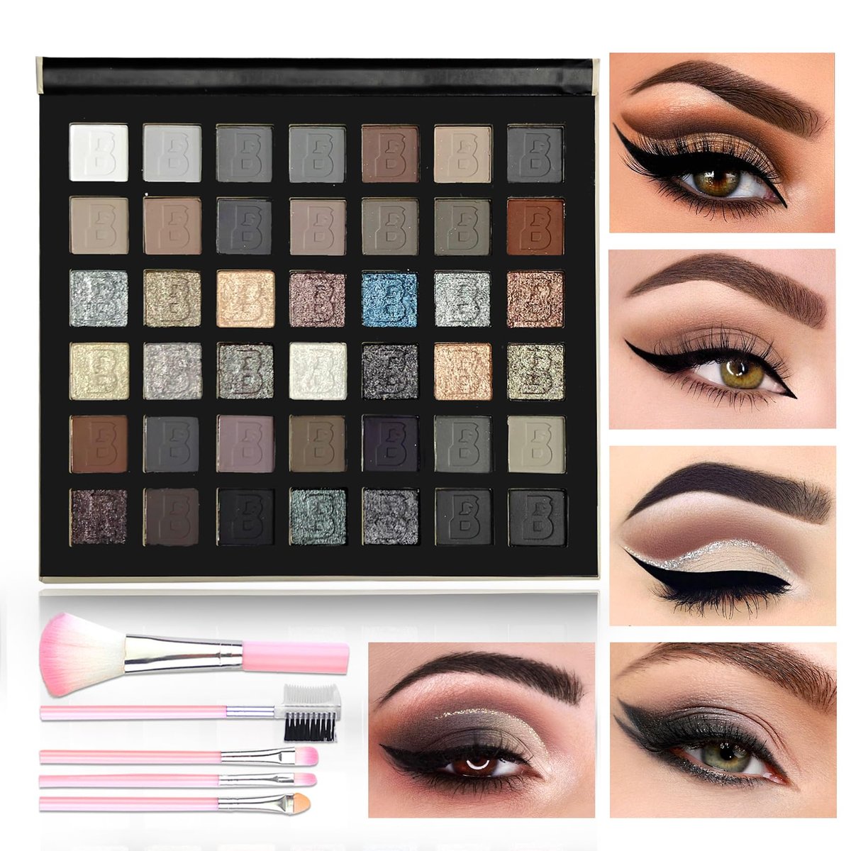 XMXueMei 42 Colors Black Gray Smokey Eyeshadow Palette - Matte, Shimmer & Glitter Neutral Eyeshadow Set, Highly Pigmented Smokey Silver Black Eye Shadow Palette Goth Makeup Kit with Brush - görsel 1