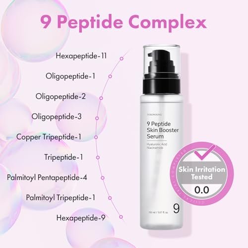 TOSOWOONG 9 Peptide Skin Booster Serum with Niacinamide & Hyaluronic Acid – Korean Skin Care Face Essence for All Skin Types, Paraben Free, 150ml (5.07 fl.oz) Avelisse