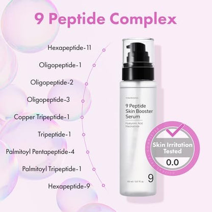 TOSOWOONG 9 Peptide Skin Booster Serum with Niacinamide & Hyaluronic Acid – Korean Skin Care Face Essence for All Skin Types, Paraben Free, 150ml (5.07 fl.oz) Avelisse