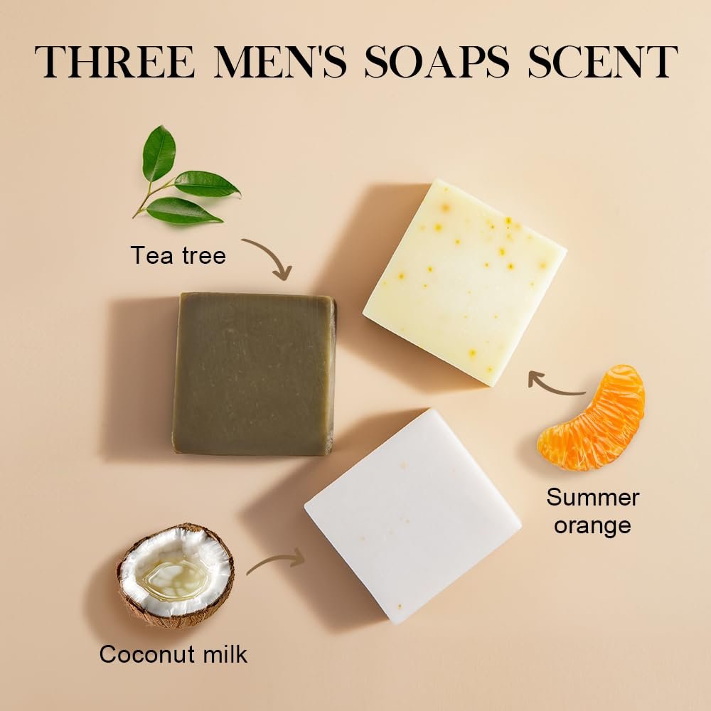 SKIRIFINE Natural Bar Soap for Body - 3-Pack (5 oz each) | Australian Tea Tree, Summer Orange, Coconut Milk | Skin Cleansing & Moisturizing - görsel 3