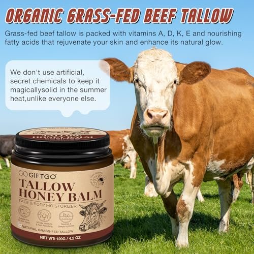 GOGIFTGO Beef Tallow for Skin - Tallow and Honey Balm Natural Face Moisturizer (4.2 Fl Oz) Avelisse