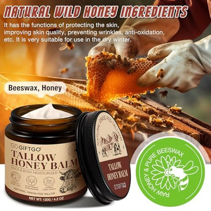 GOGIFTGO Beef Tallow for Skin - Tallow and Honey Balm Natural Face Moisturizer (4.2 Fl Oz) Avelisse