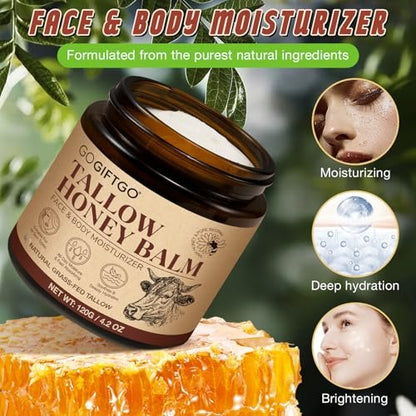 GOGIFTGO Beef Tallow for Skin - Tallow and Honey Balm Natural Face Moisturizer (4.2 Fl Oz) Avelisse