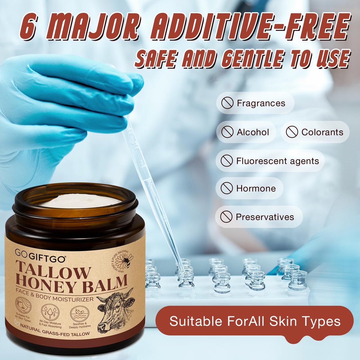 GOGIFTGO Beef Tallow for Skin - Tallow and Honey Balm Natural Face Moisturizer (4.2 Fl Oz) Avelisse
