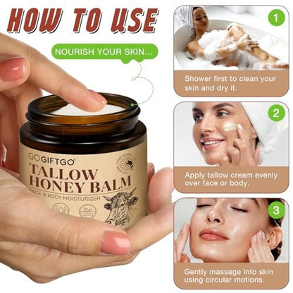 GOGIFTGO Beef Tallow for Skin - Tallow and Honey Balm Natural Face Moisturizer (4.2 Fl Oz) Avelisse