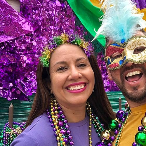 Watayo 2-Pack Mardi Gras Headbands for Women – Adjustable Glitter Pom Pom Hairbands in Purple, Green & Gold - görsel 8