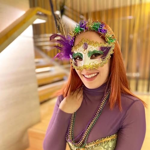Watayo 2-Pack Mardi Gras Headbands for Women – Adjustable Glitter Pom Pom Hairbands in Purple, Green & Gold - görsel 12