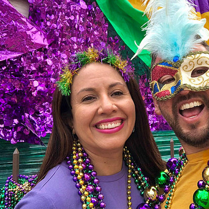 Watayo 2-Pack Mardi Gras Headbands for Women – Adjustable Glitter Pom Pom Hairbands in Purple, Green & Gold