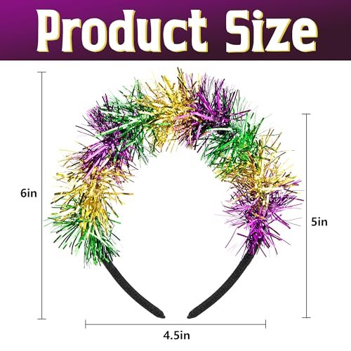 Watayo 2-Pack Mardi Gras Headbands for Women – Adjustable Glitter Pom Pom Hairbands in Purple, Green & Gold - görsel 4