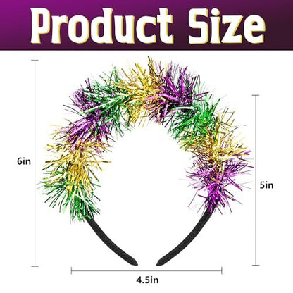 Watayo 2-Pack Mardi Gras Headbands for Women – Adjustable Glitter Pom Pom Hairbands in Purple, Green & Gold