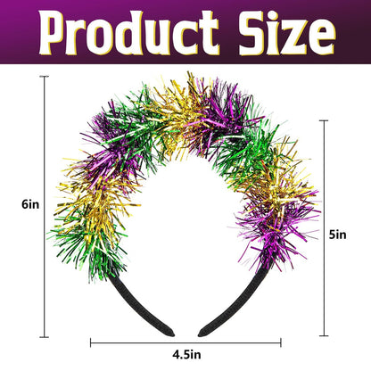 Watayo 2-Pack Mardi Gras Headbands for Women – Adjustable Glitter Pom Pom Hairbands in Purple, Green & Gold