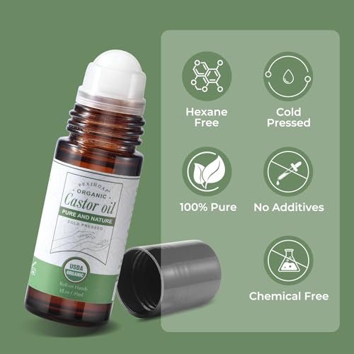 Pexihoap Organic Castor Oil Roll-On for Waist, Belly & Body Skin - Pure Cold Pressed in Glass Bottle, 1 fl oz - görsel 14