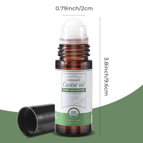 Pexihoap Organic Castor Oil Roll-On for Waist, Belly & Body Skin - Pure Cold Pressed in Glass Bottle, 1 fl oz - görsel 4