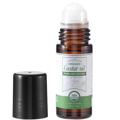 Pexihoap Organic Castor Oil Roll-On for Waist, Belly & Body Skin - Pure Cold Pressed in Glass Bottle, 1 fl oz - görsel 2