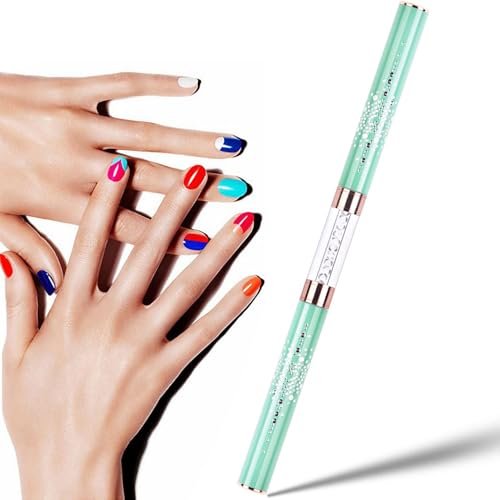 Ycyan Dual-ended UV Builder Gel Nail Brush with Rhinestone Handle - 1 Pack Green Nail Art Liner Brush for Polygel Hard Gel Avelisse