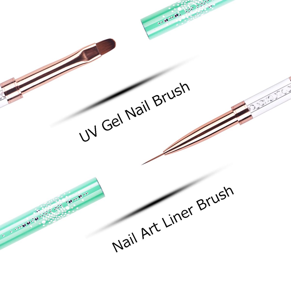 Ycyan Dual-ended UV Builder Gel Nail Brush with Rhinestone Handle - 1 Pack Green Nail Art Liner Brush for Polygel Hard Gel Avelisse
